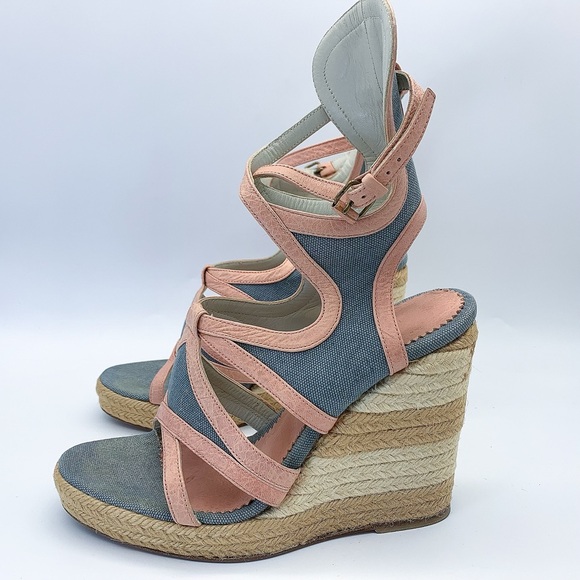 Balenciaga Denim and Leather Trim Gladiator Wedge Espadrille Sandal - Picture 4 of 14